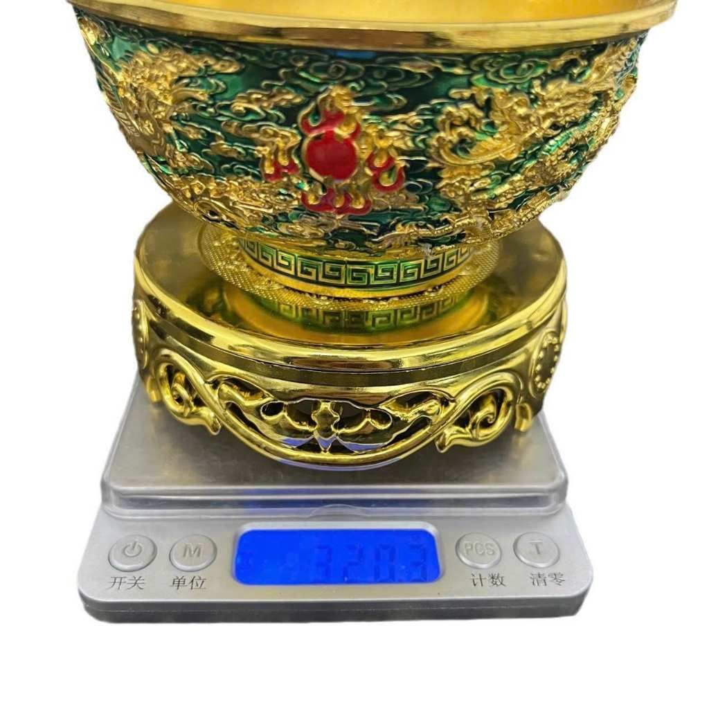 Bát Đồng Mạ Vàng Cổ Điển Long Phượng Men Xanh Lục Bảo Kèm Đế BKMECN-10421 
