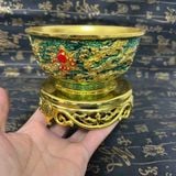  Bát Đồng Mạ Vàng Cổ Điển Long Phượng Men Xanh Lục Bảo Kèm Đế BKMECN-10421 