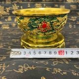 Bát Đồng Mạ Vàng Cổ Điển Long Phượng Men Xanh Lục Bảo Kèm Đế BKMECN-10421 