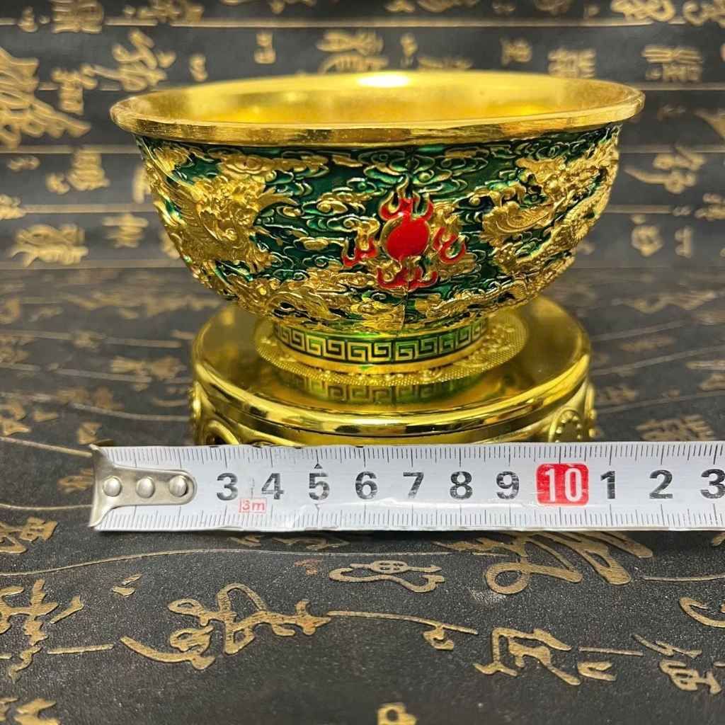  Bát Đồng Mạ Vàng Cổ Điển Long Phượng Men Xanh Lục Bảo Kèm Đế BKMECN-10421 
