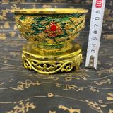  Bát Đồng Mạ Vàng Cổ Điển Long Phượng Men Xanh Lục Bảo Kèm Đế BKMECN-10421 