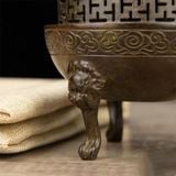  Lư Đốt Trầm Bằng Đồng Hun Giả Cổ Dáng Chân Quỳ Mặt Nghê BKMECN-10422 