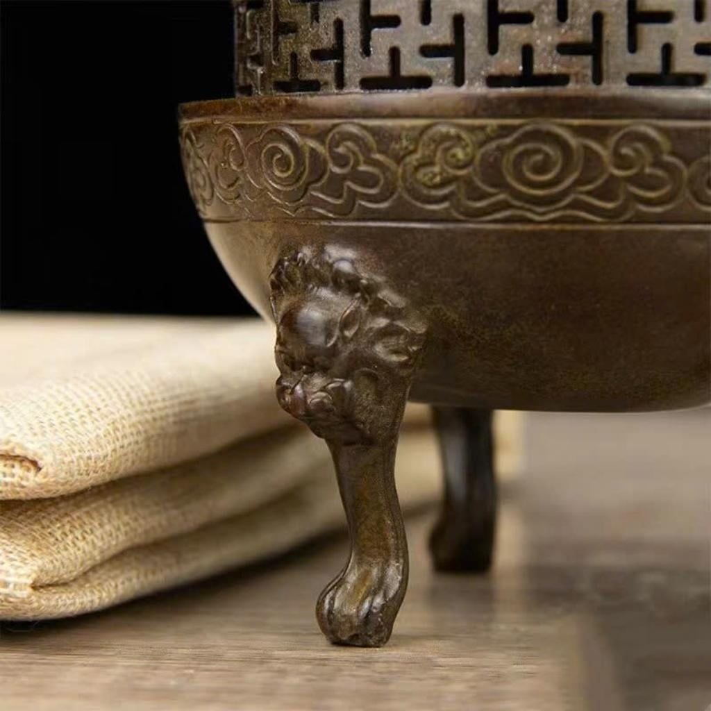  Lư Đốt Trầm Bằng Đồng Hun Giả Cổ Dáng Chân Quỳ Mặt Nghê BKMECN-10422 