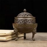  Lư Đốt Trầm Bằng Đồng Hun Giả Cổ Dáng Chân Quỳ Mặt Nghê BKMECN-10422 