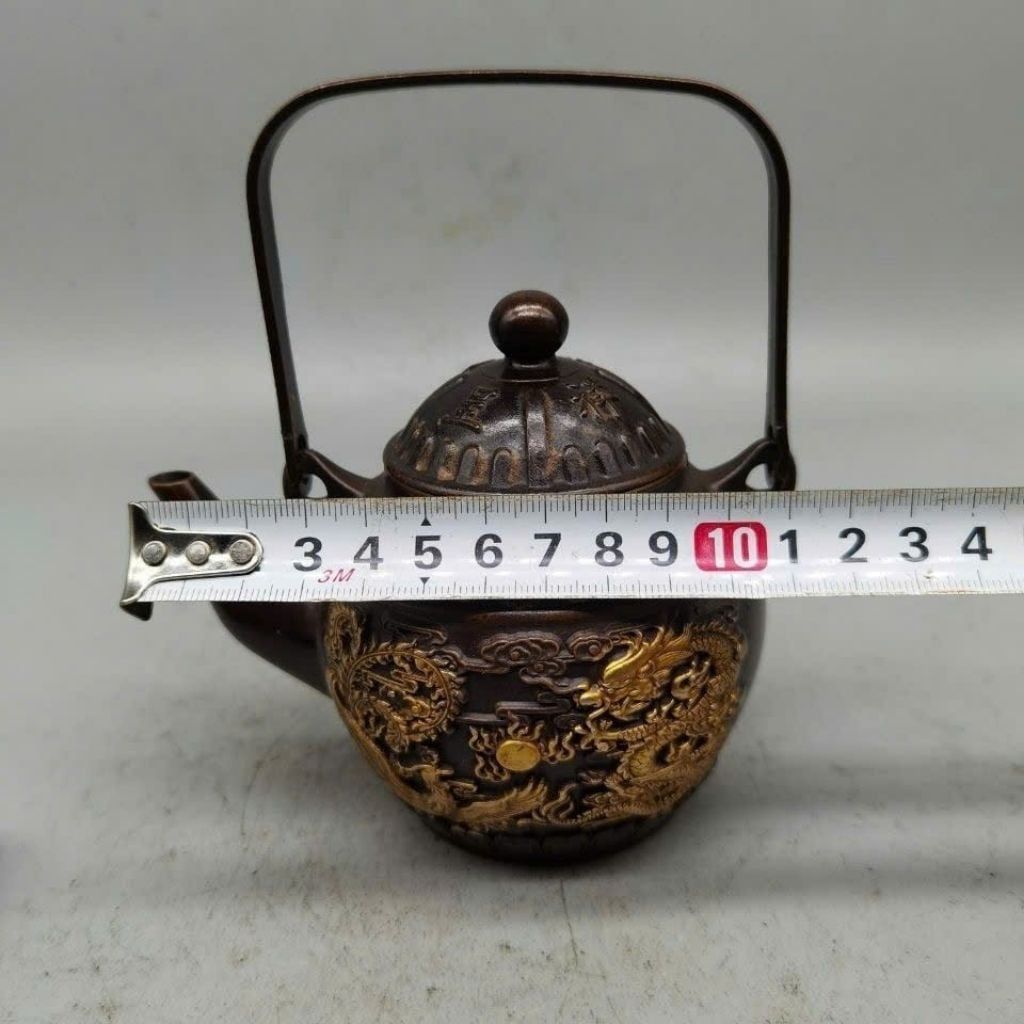  Ấm Trà Đồng Hun Nâu Giả Cổ Long Phượng Mạ Vàng BKMECN-10424 