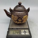  Ấm Trà Đồng Hun Nâu Giả Cổ Long Phượng Mạ Vàng BKMECN-10424 