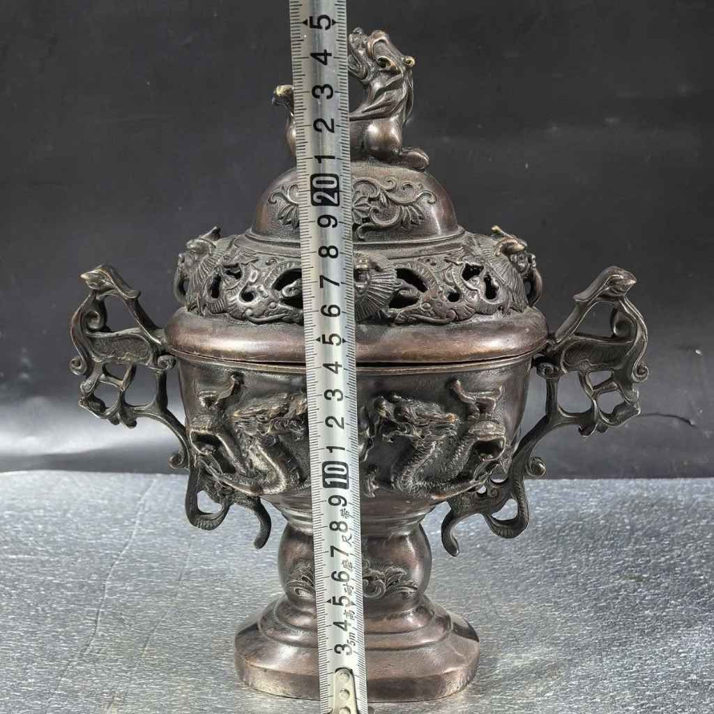  Lư Đốt Trầm Bằng Đồng Hun Nâu Cổ Dáng Chân Cao BKMECN-10426 