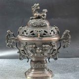  Lư Đốt Trầm Bằng Đồng Hun Nâu Cổ Dáng Chân Cao BKMECN-10426 