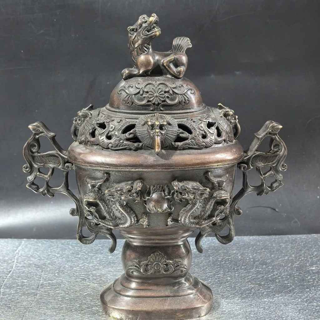  Lư Đốt Trầm Bằng Đồng Hun Nâu Cổ Dáng Chân Cao BKMECN-10426 