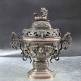  Lư Đốt Trầm Bằng Đồng Hun Nâu Cổ Dáng Chân Cao BKMECN-10426 
