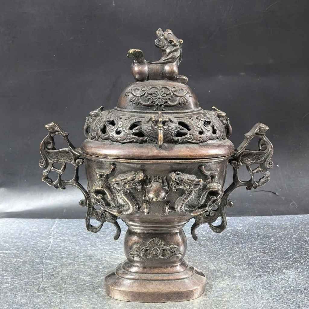  Lư Đốt Trầm Bằng Đồng Hun Nâu Cổ Dáng Chân Cao BKMECN-10426 