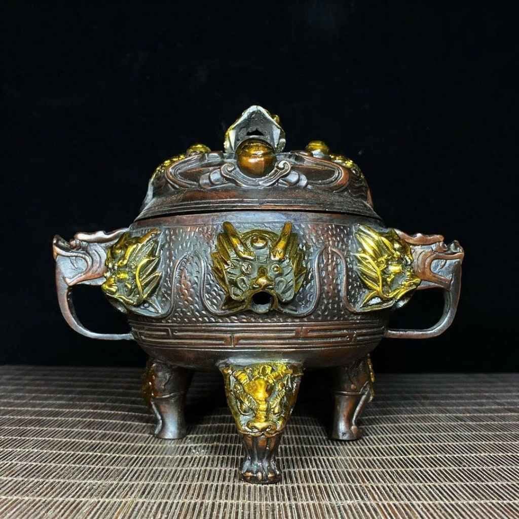  Lư Đồng Hun Nâu Cổ Điểm Vàng Họa Tiết Thao Thiết BKMECN-10427 