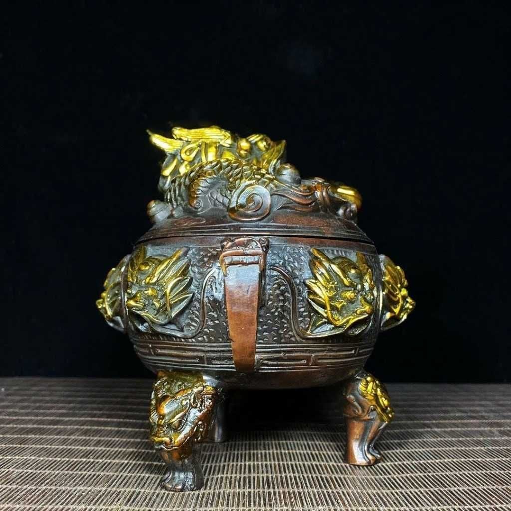  Lư Đồng Hun Nâu Cổ Điểm Vàng Họa Tiết Thao Thiết BKMECN-10427 