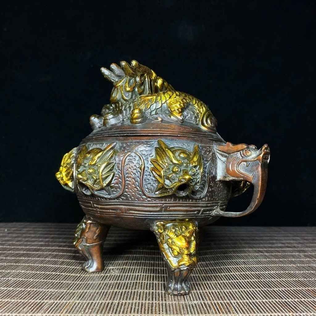  Lư Đồng Hun Nâu Cổ Điểm Vàng Họa Tiết Thao Thiết BKMECN-10427 
