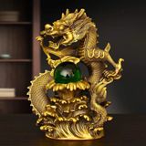  Tượng Rồng Vờn Ngọc Bằng Đồng Vàng Nguyên Khối BKMECN-10431 