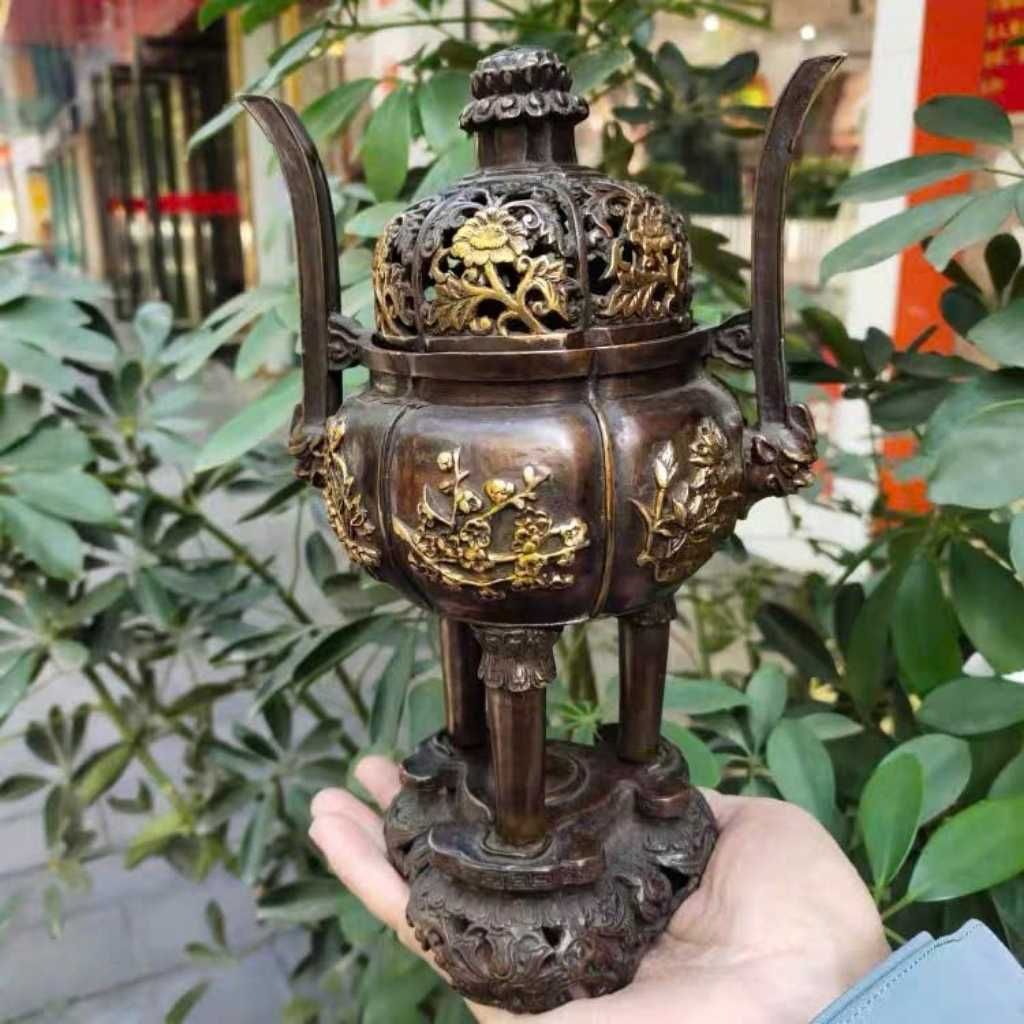  Lư Xông Trầm Bằng Đồng Hun Cổ Dáng Chân Cao BKMECN-10435 