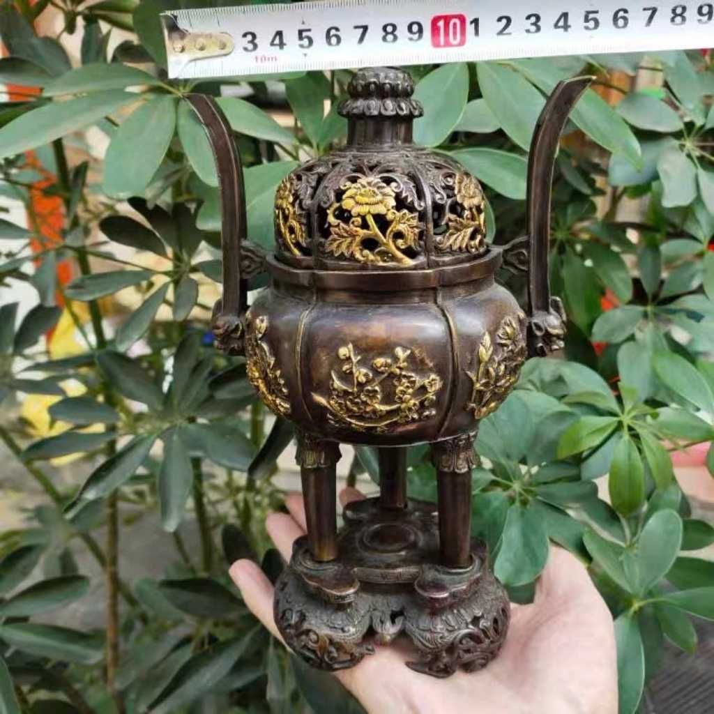  Lư Xông Trầm Bằng Đồng Hun Cổ Dáng Chân Cao BKMECN-10435 