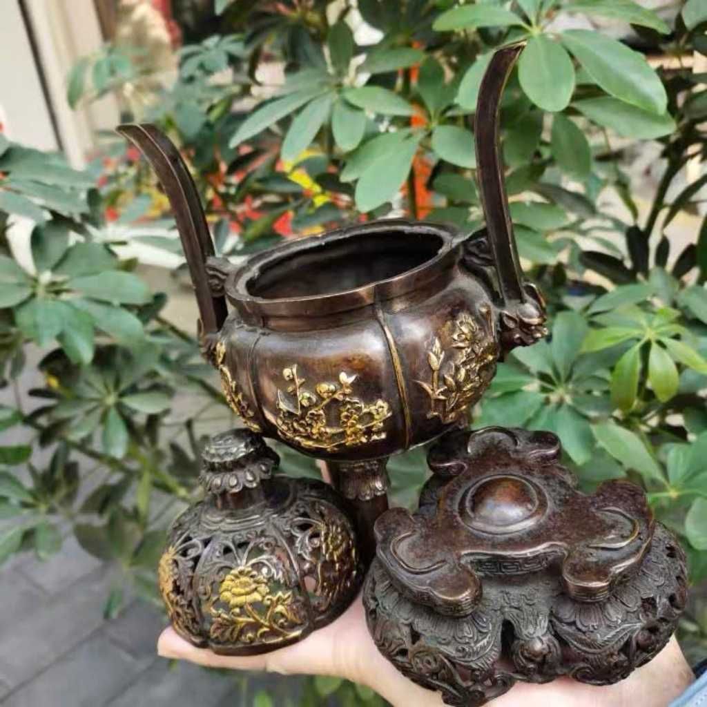  Lư Xông Trầm Bằng Đồng Hun Cổ Dáng Chân Cao BKMECN-10435 