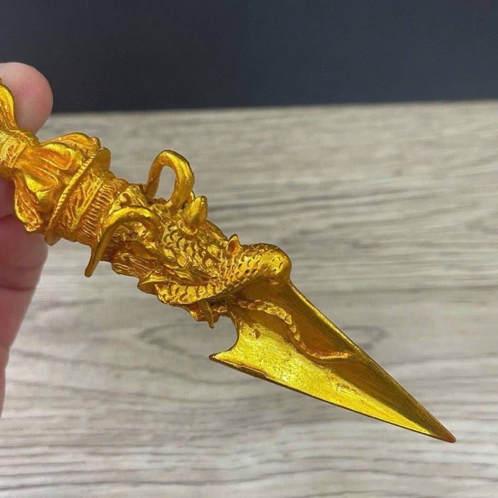  Pháp Khí Mật Tông Phổ Ba Kim Cang Chùy (Phurba) Đồng Dát Vàng BKMECN-10440 