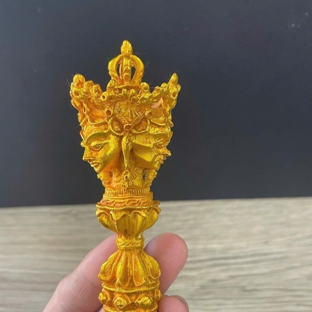  Pháp Khí Mật Tông Phổ Ba Kim Cang Chùy (Phurba) Đồng Dát Vàng BKMECN-10440 