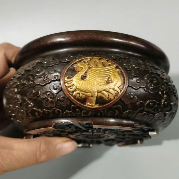  Lư Trầm Đồng Cổ Chạm Khắc Nổi Tứ Linh Tụ Khí Cẩn Kim Cát Tường BKMECN-10451 