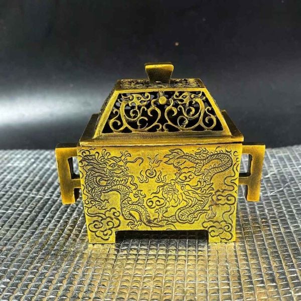  Xông trầm song long đồng vàng nguyên chất BKMECN-9451 