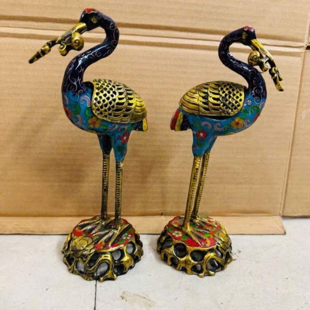  Cặp Hạc Xông Trầm Hương Đồng Pháp Lam Cao Cấp BKMECN-9452 