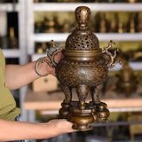  Đỉnh Xông Trầm Bằng Đồng Ba Chân Màu Nâu Giả Cổ BKMECN-9481 