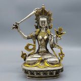  Tượng Bồ Tát Văn Thù Sư Lợi Đồng Mạ Vàng Phủ Bạc BKMECN-9484 