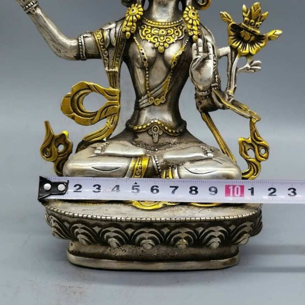  Tượng Bồ Tát Văn Thù Sư Lợi Đồng Mạ Vàng Phủ Bạc BKMECN-9484 