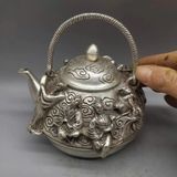 Ấm Trà Đồng Mạ Bạc chạm nổi Bát Tiên BKMECN-9489 