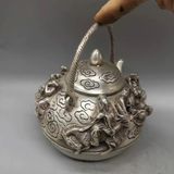  Ấm Trà Đồng Mạ Bạc chạm nổi Bát Tiên BKMECN-9489 