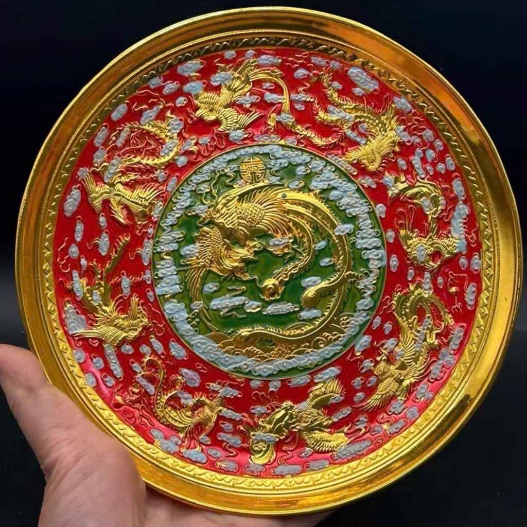  Đĩa đồng Trang Trí Rồng Phượng Mạ VàngBKMECN-9492 