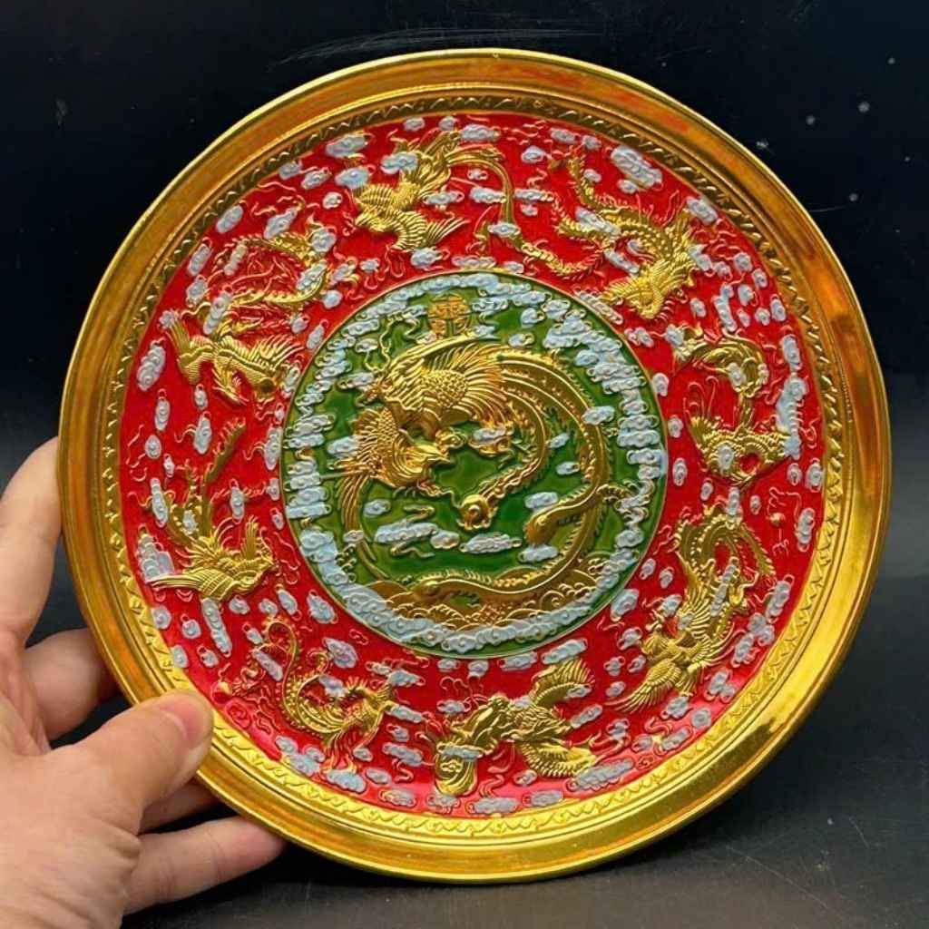  Đĩa đồng Trang Trí Rồng Phượng Mạ VàngBKMECN-9492 