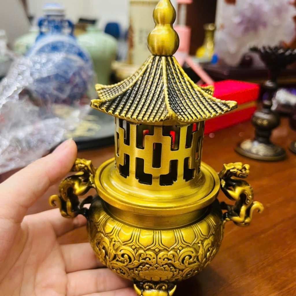  Lư Đồng Phong Thủy Mini Màu Vàng Cổ BKMECN-9494 