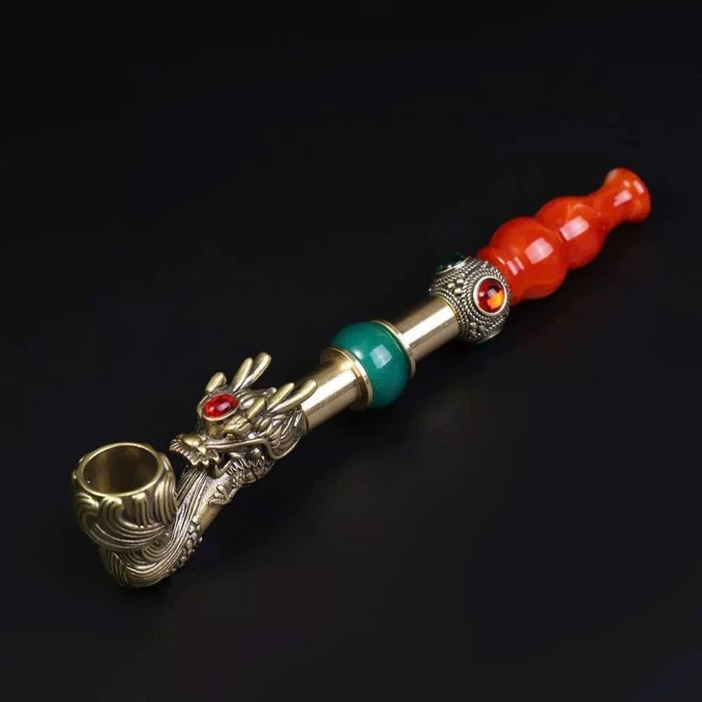  Tẩu Hút Thuốc Đầu Rồng Đồng Cổ Đá Quý BKMECN-9498 