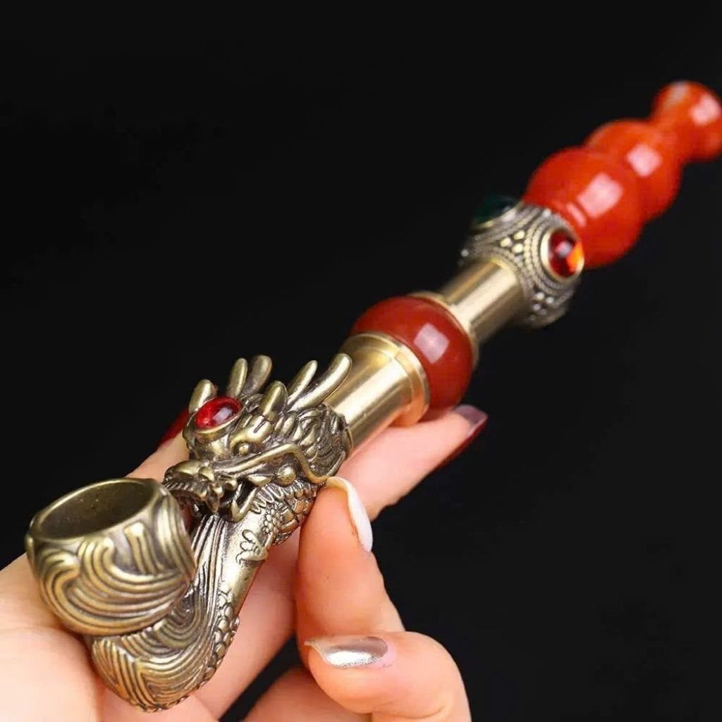  Tẩu Hút Thuốc Đầu Rồng Đồng Cổ Đá Quý BKMECN-9498 