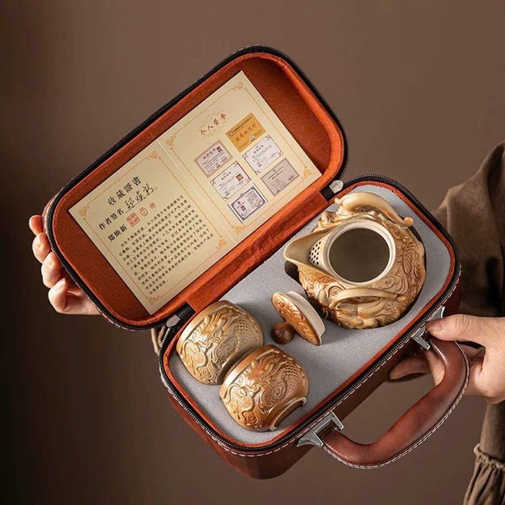  Bộ Ấm Trà Tử Sa Khắc Rồng Cao Cấp BKMECN-9500 