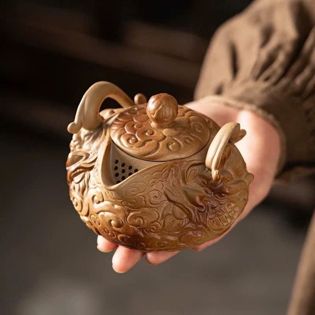  Bộ Ấm Trà Tử Sa Khắc Rồng Cao Cấp BKMECN-9500 