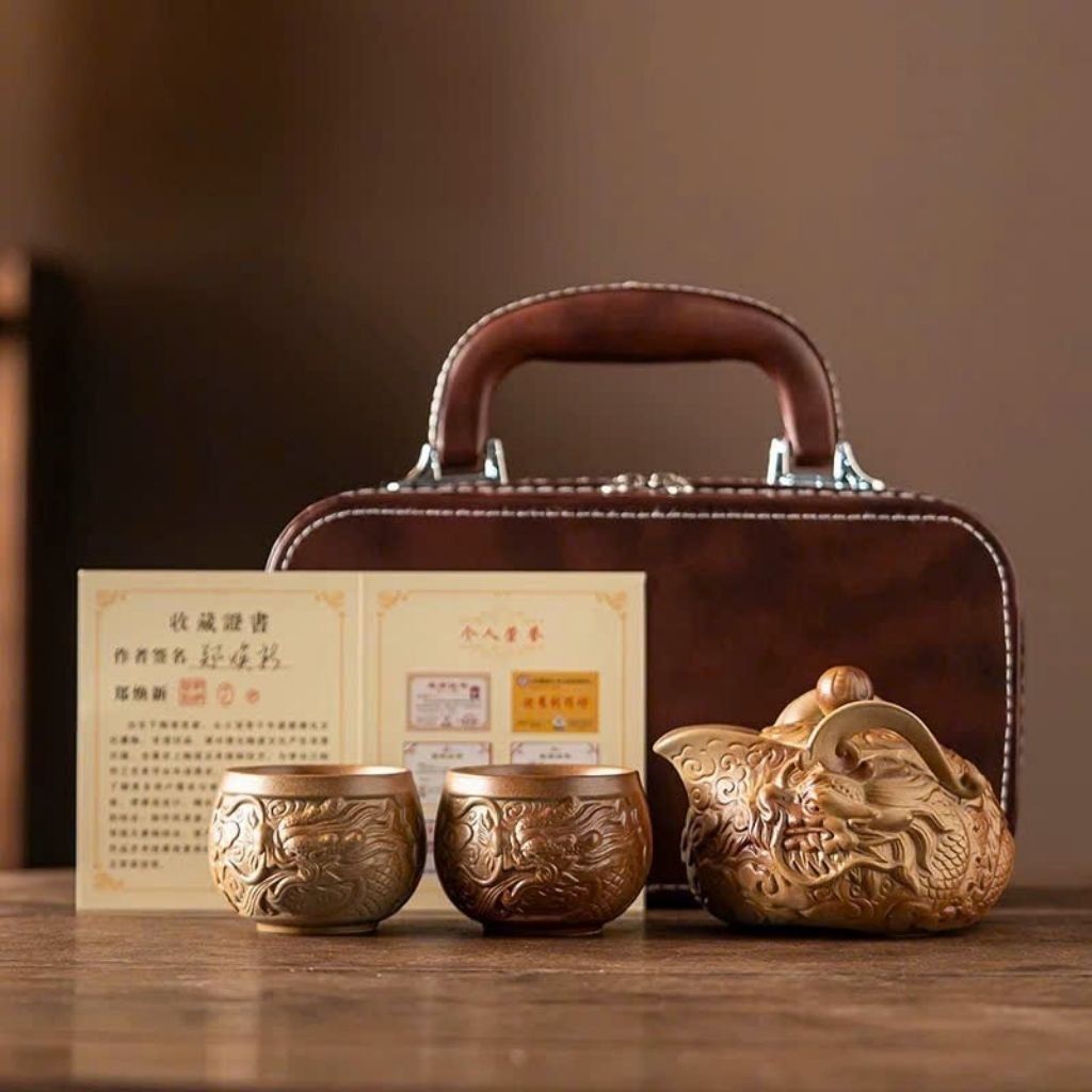  Bộ Ấm Trà Tử Sa Khắc Rồng Cao Cấp BKMECN-9500 