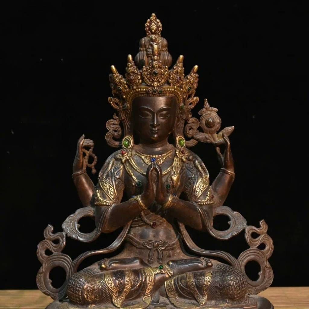  Tượng Đồng Bồ Tát Bốn Tay Phong Cách Tây Tạng BKMECN-9524 