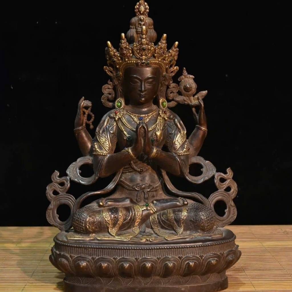  Tượng Đồng Bồ Tát Bốn Tay Phong Cách Tây Tạng BKMECN-9524 