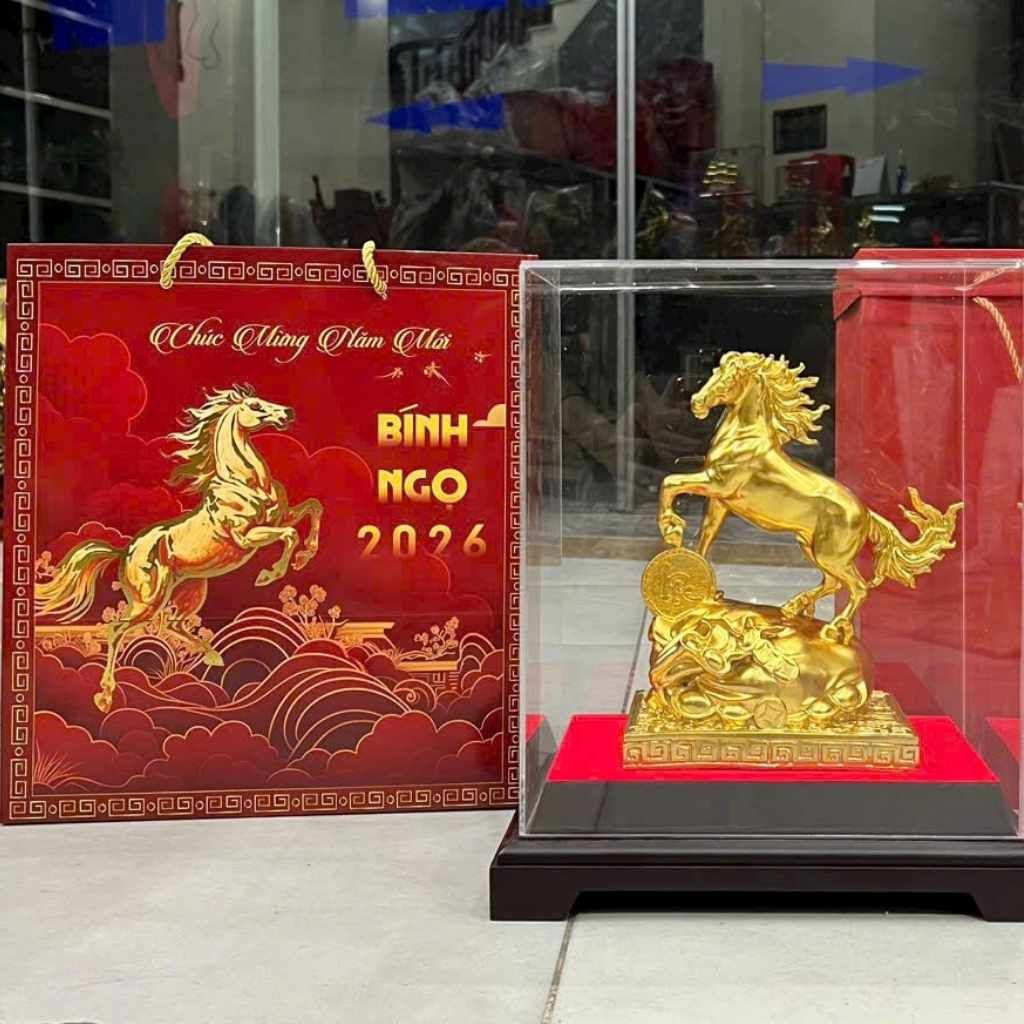  Tượng Ngựa Mạ Vàng Túi Tiền Phong Thủy BKMECN-9572 