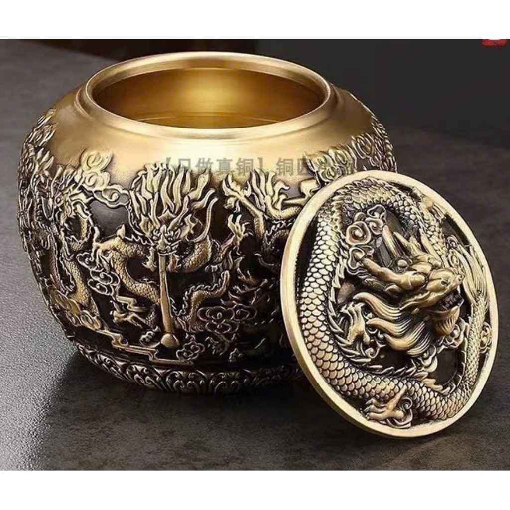  Hộp Đựng Trà Bằng Đồng Họa Tiết Rồng Phượng BKMECN-9604 