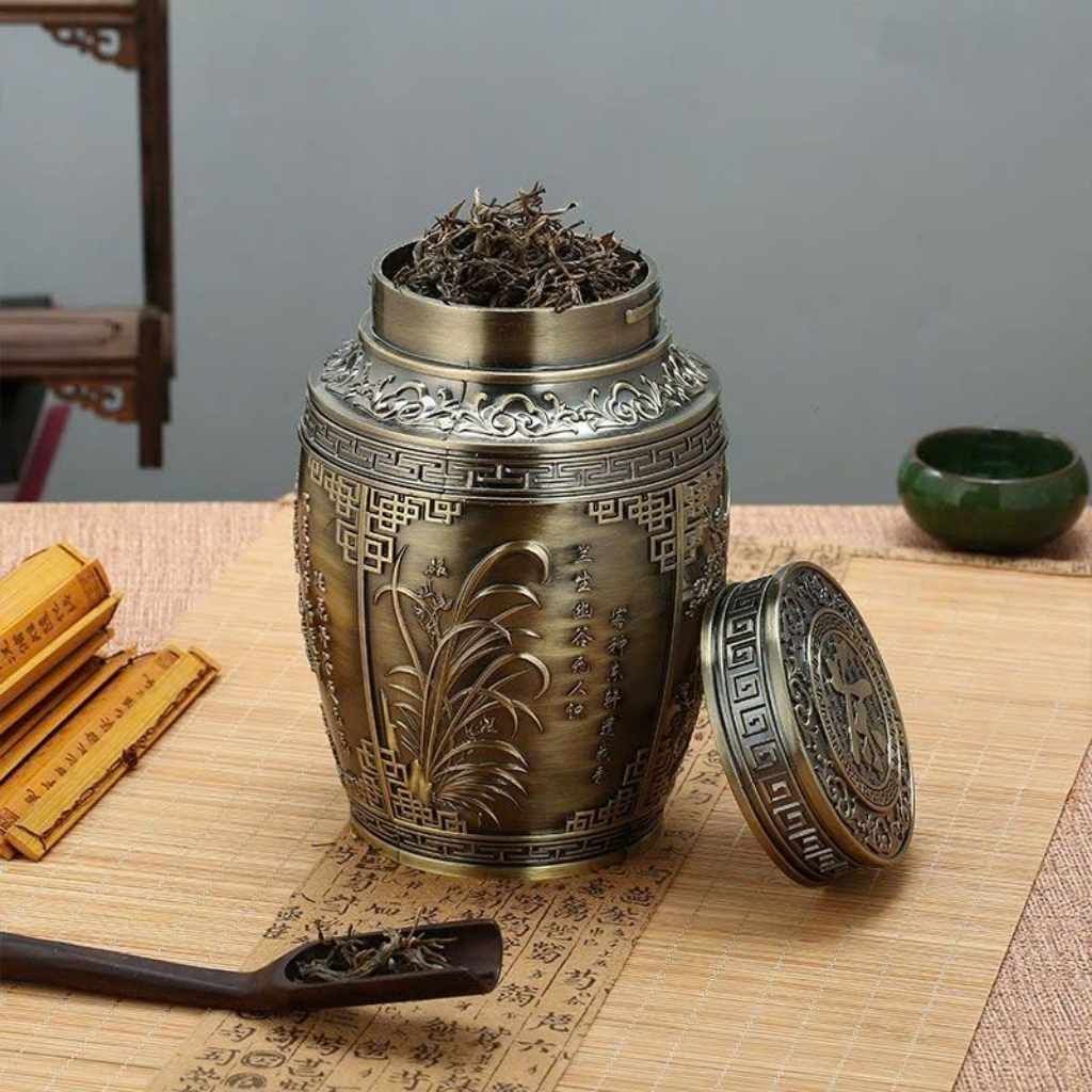  Hũ Đựng Trà Đồng Cổ Khắc chữ BKMECN-9605 