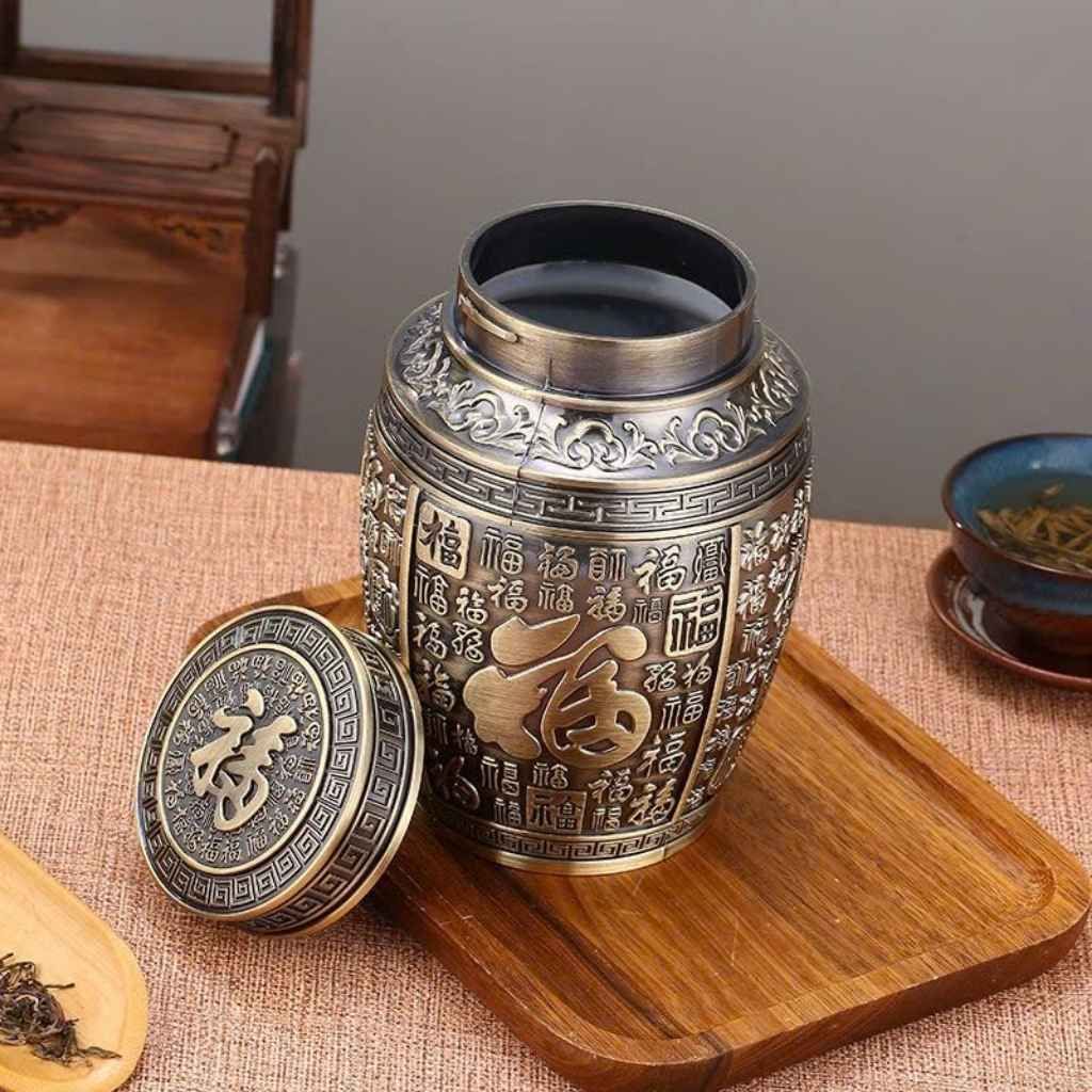  Hũ Đựng Trà Đồng Cổ Khắc chữ BKMECN-9605 