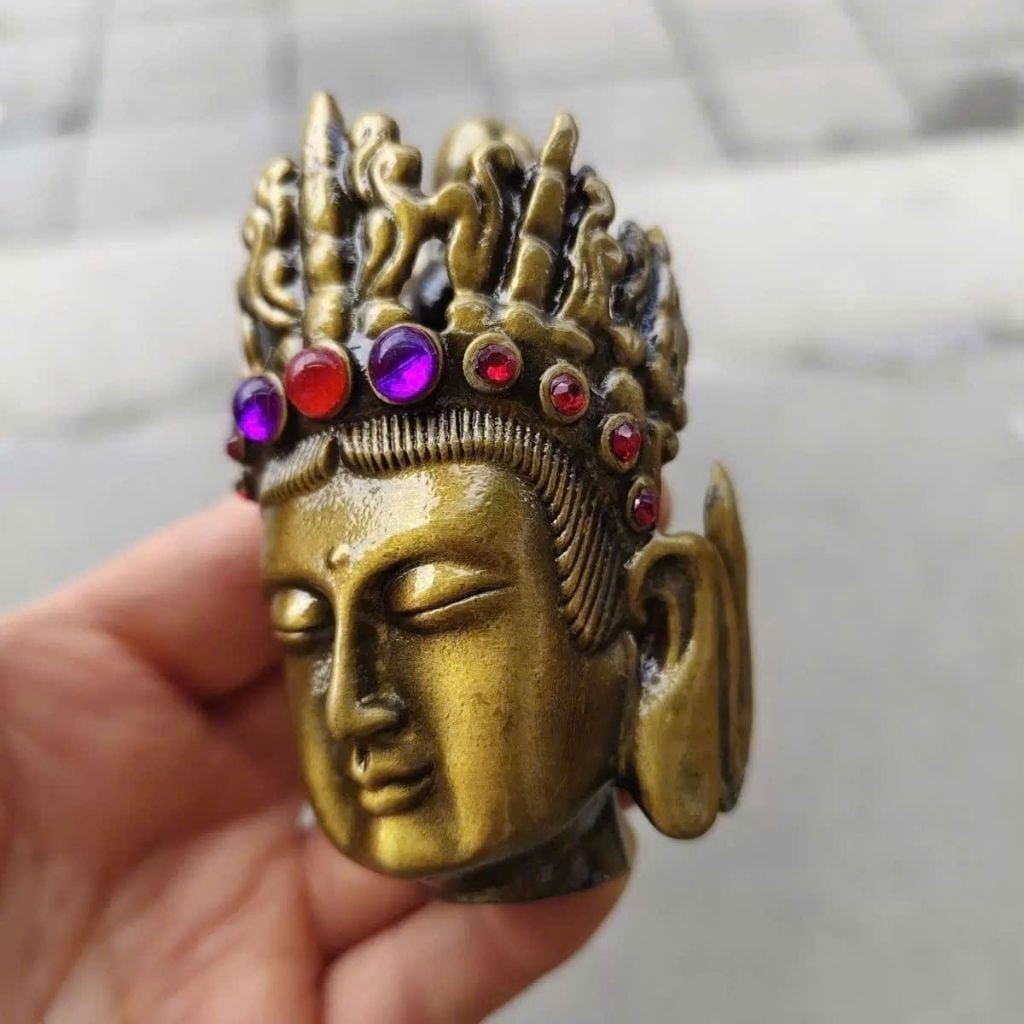  Đầu Tượng Phật Đồng Khảm Đá Quý Decor  BKMECN-9625 
