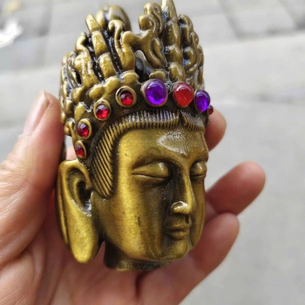  Đầu Tượng Phật Đồng Khảm Đá Quý Decor  BKMECN-9625 