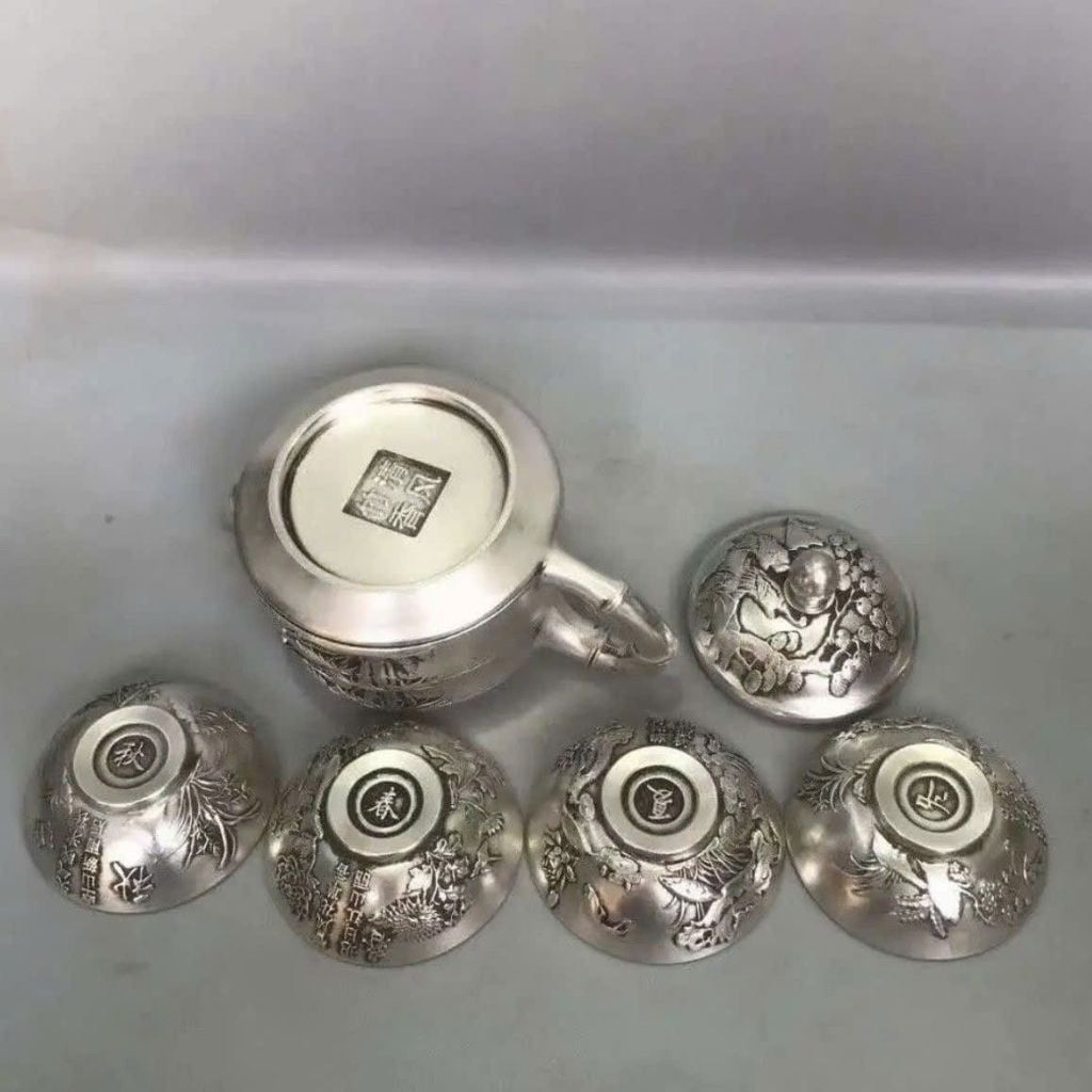  Bộ Ấm Trà Bạc Cổ Sưu Tầm Chạm Khắc Tinh Xảo BKMECN-9636 