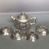  Bộ Ấm Trà Bạc Cổ Sưu Tầm Chạm Khắc Tinh Xảo BKMECN-9636 